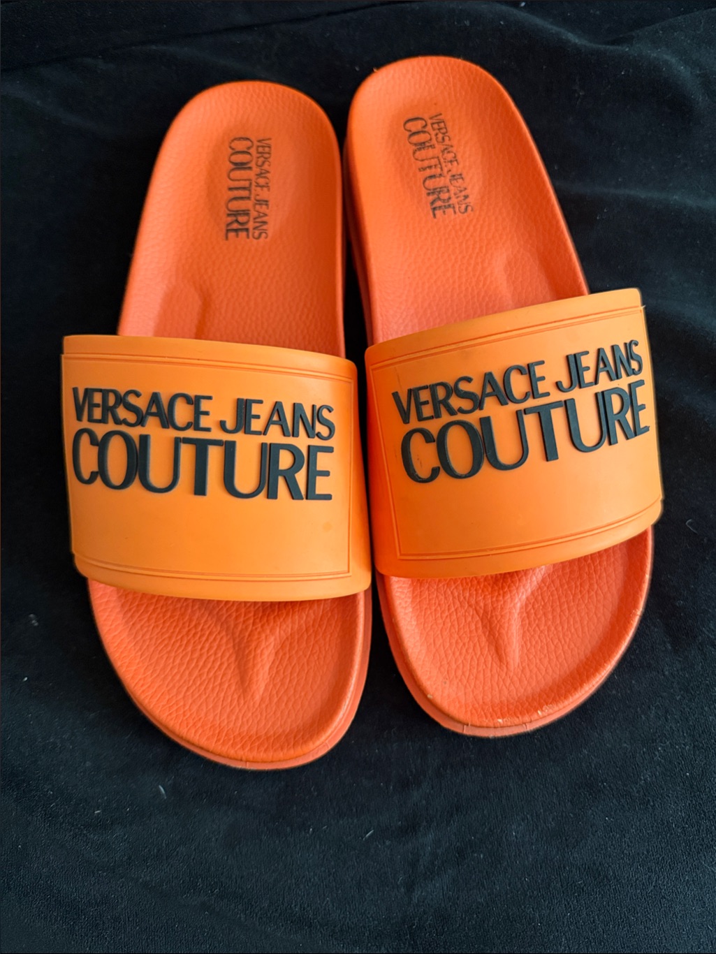 Versace Jeans Collection Orange Slide Sandals With Black Logo